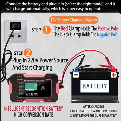 12V 6A Battery Charger with LCD Display – Smart & Fast Charging for Cars and Motorcycles